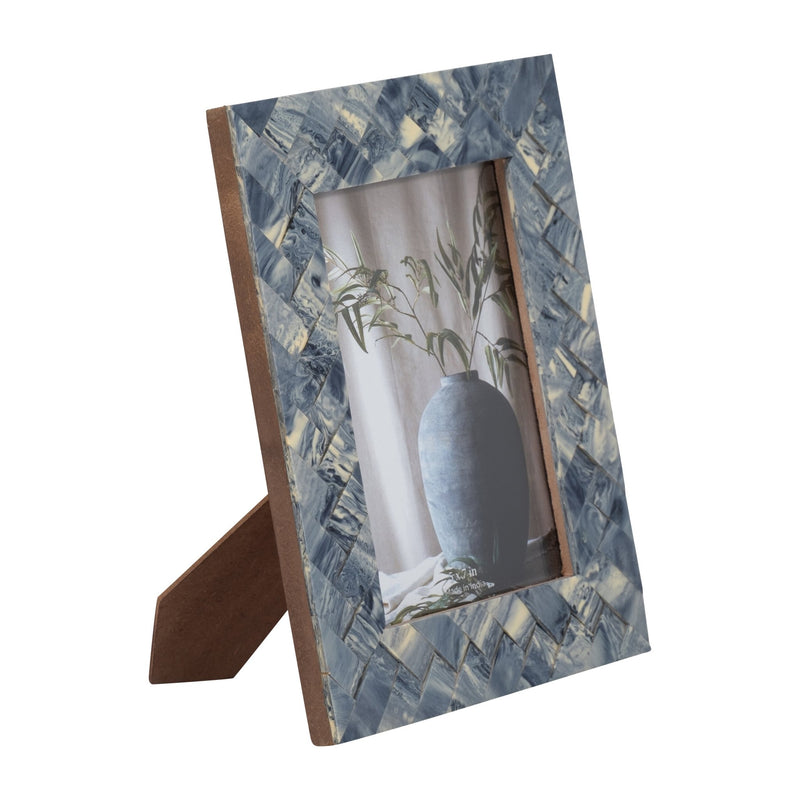 RESIN, 5X7 WOVEN PHOTO FRAME, BLUE/IVORY - Al Rugaib Furniture