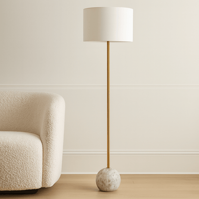 RESIN 64" BALL BASE FLOOR LAMP, WHITE - KD - Al Rugaib Furniture