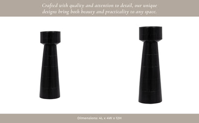 RESIN, PILLAR CANDLEHOLDER, BLACK - Al Rugaib Furniture