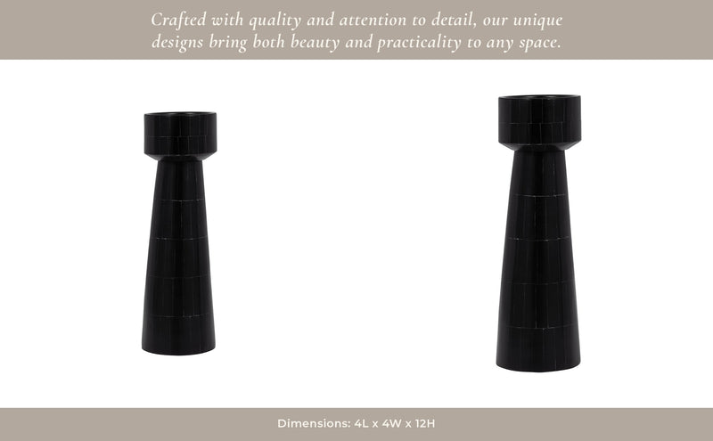 RESIN, PILLAR CANDLEHOLDER, BLACK - Al Rugaib Furniture