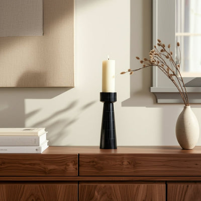 RESIN, PILLAR CANDLEHOLDER, BLACK - Al Rugaib Furniture