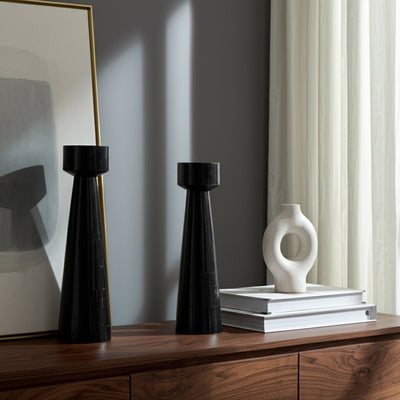 RESIN, PILLAR CANDLEHOLDER, BLACK - Al Rugaib Furniture