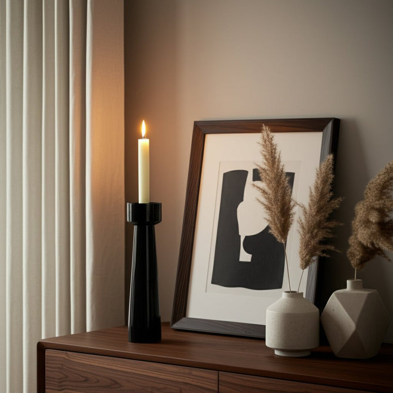 RESIN, PILLAR CANDLEHOLDER, BLACK - Al Rugaib Furniture