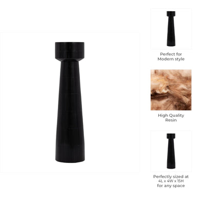 RESIN, PILLAR CANDLEHOLDER, BLACK - Al Rugaib Furniture