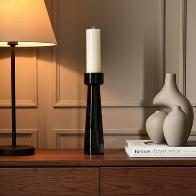 RESIN, PILLAR CANDLEHOLDER, BLACK - Al Rugaib Furniture