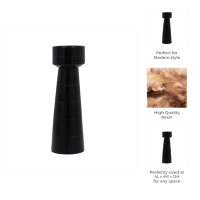 RESIN, PILLAR CANDLEHOLDER, BLACK - Al Rugaib Furniture