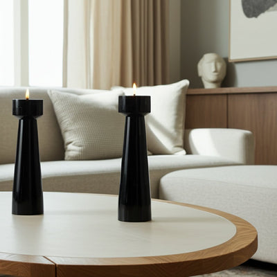 RESIN, PILLAR CANDLEHOLDER, BLACK - Al Rugaib Furniture