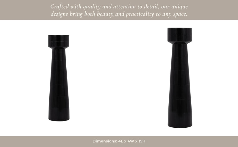 RESIN, PILLAR CANDLEHOLDER, BLACK - Al Rugaib Furniture