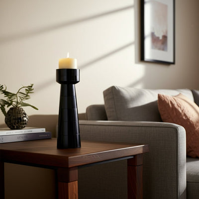 RESIN, PILLAR CANDLEHOLDER, BLACK - Al Rugaib Furniture