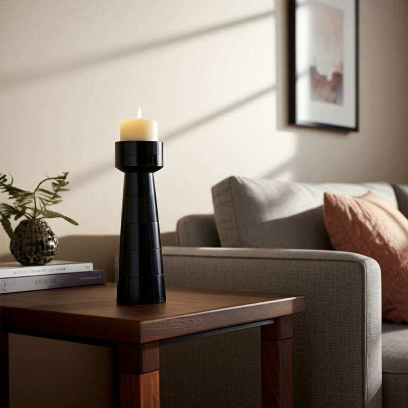RESIN, PILLAR CANDLEHOLDER, BLACK - Al Rugaib Furniture