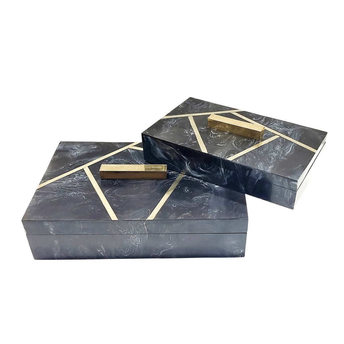 RESIN, S/2 10/12" BOXES W/ GOLD INLAY, BLACK Box| Sagebrook Home