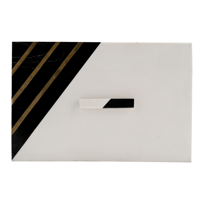 RESIN, S/2 10/12" BOXES W/ KNOB, BLACK/GOLD - Al Rugaib Furniture