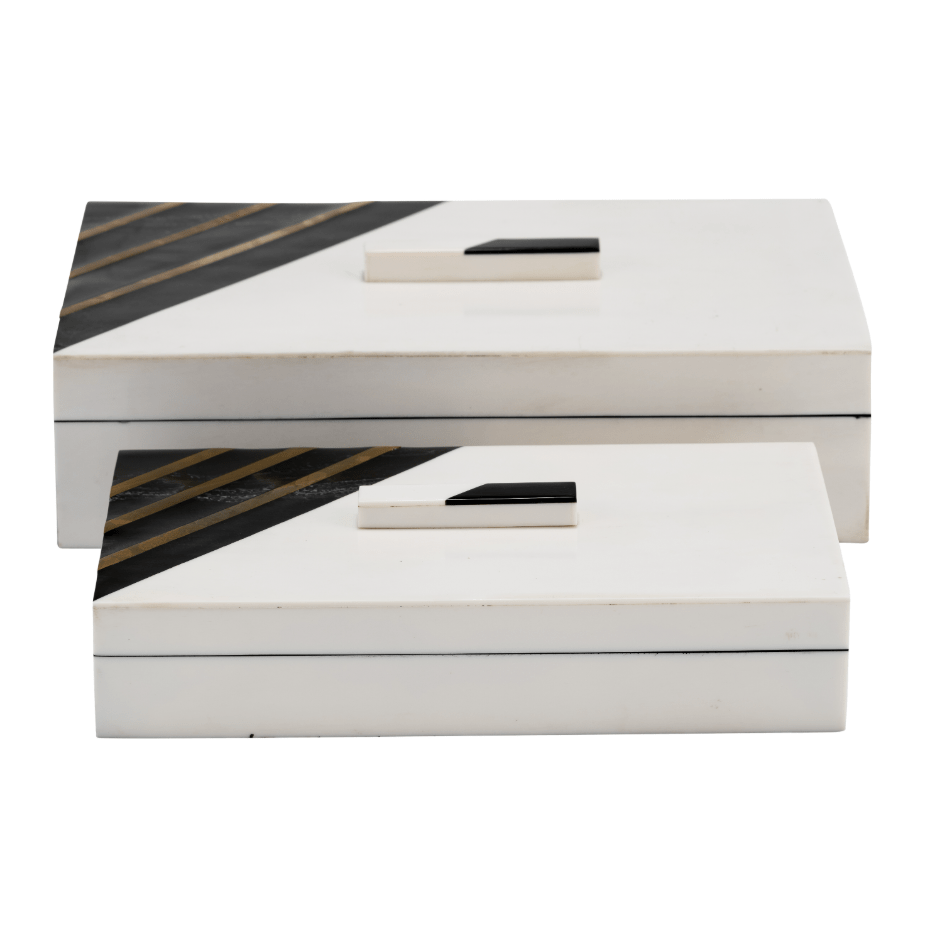 RESIN, S/2 10/12" BOXES W/ KNOB, BLACK/GOLD Box| Sagebrook Home