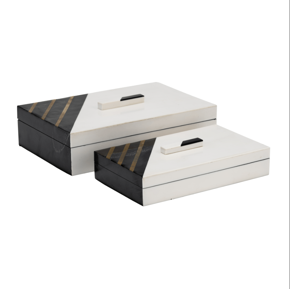 RESIN, S/2 10/12" BOXES W/ KNOB, BLACK/GOLD Box| Sagebrook Home