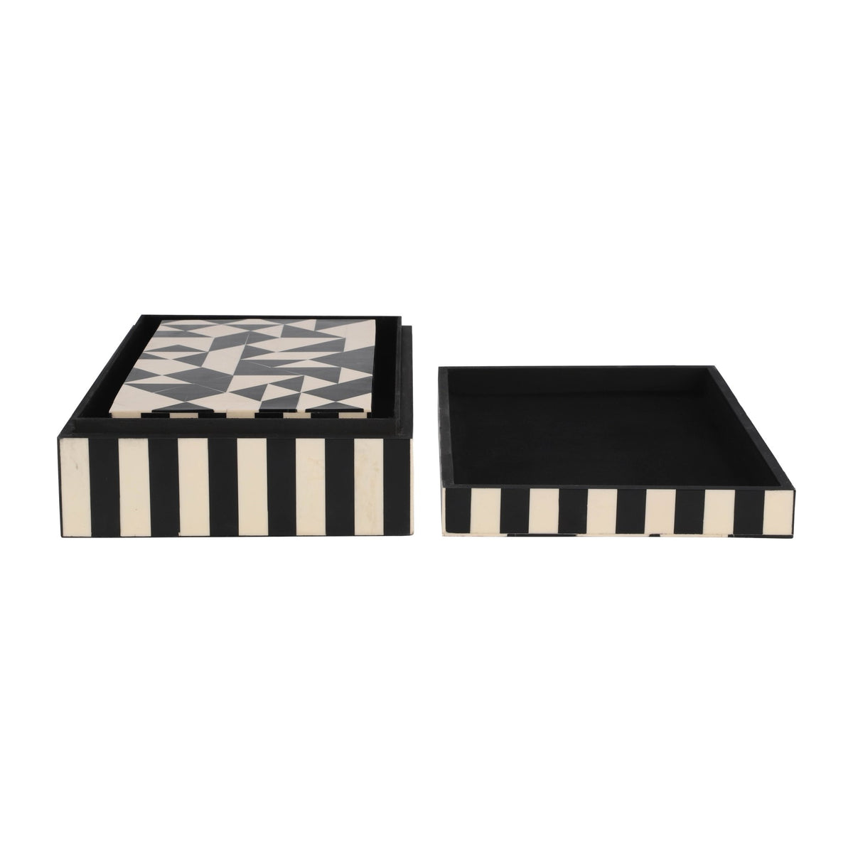 Resin, S/2 10/12" Harlequin Boxes, Black/White Box| Sagebrook Home