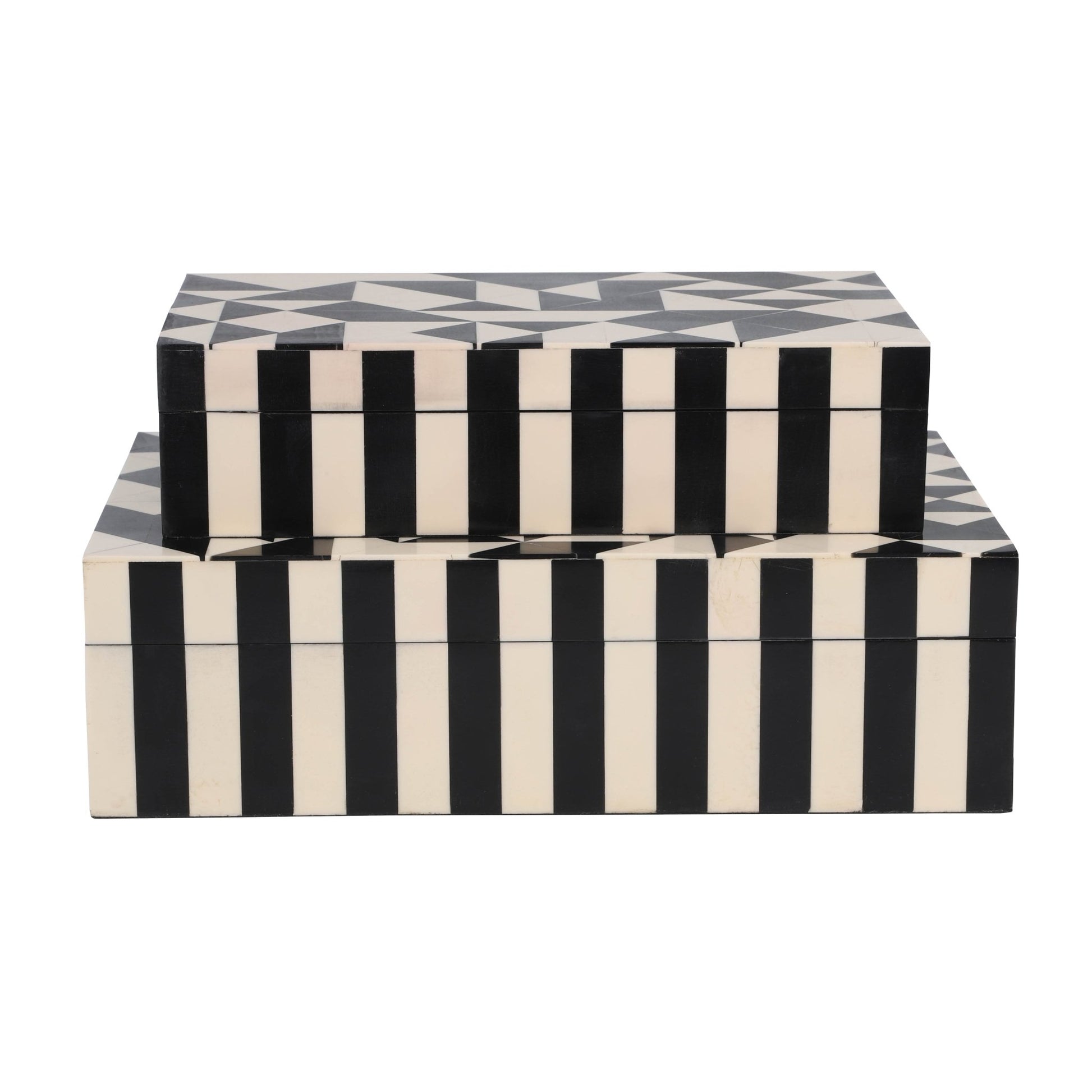 Resin, S/2 10/12" Harlequin Boxes, Black/White Box| Sagebrook Home