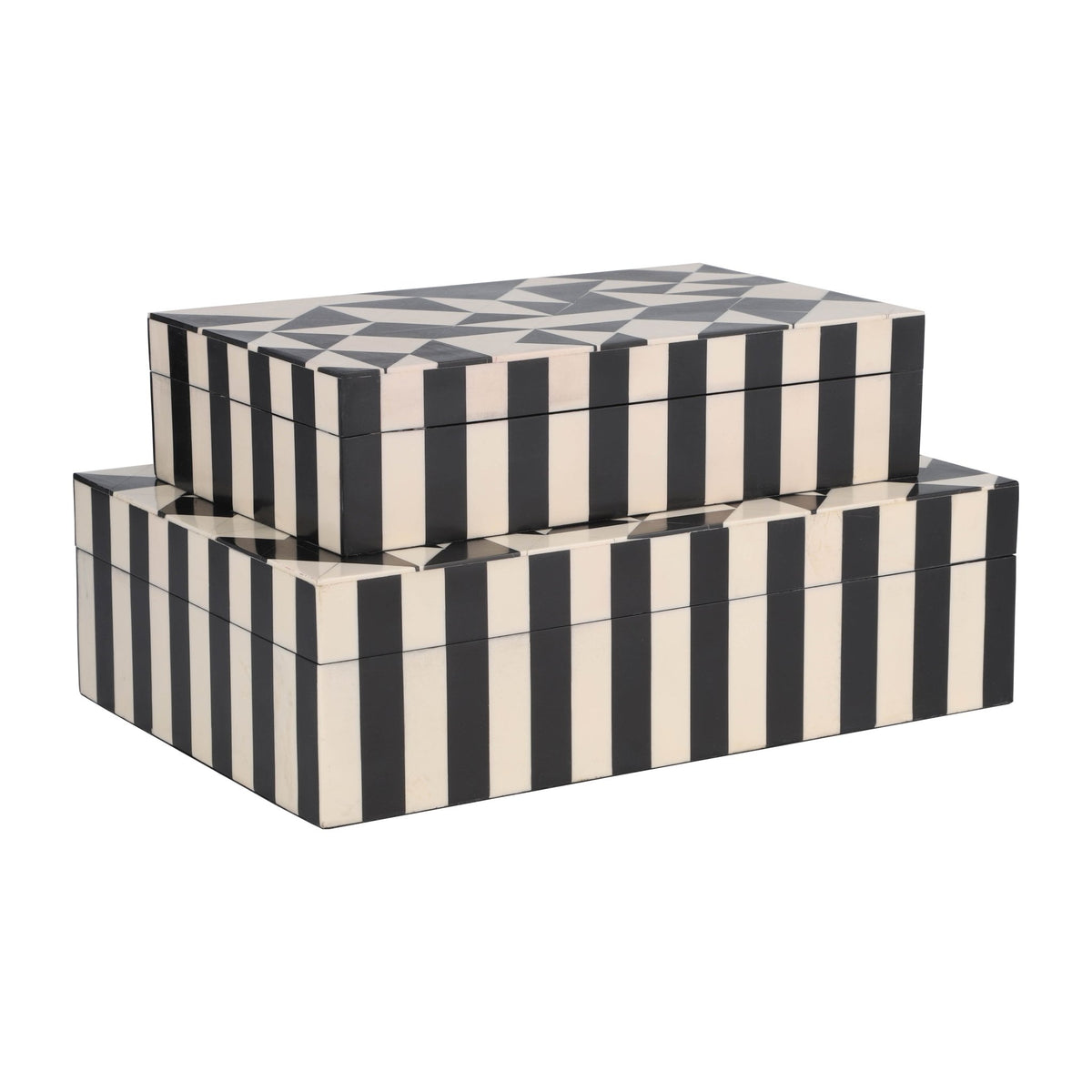 Resin, S/2 10/12" Harlequin Boxes, Black/White Box| Sagebrook Home