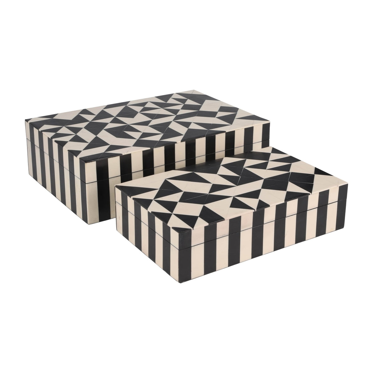 Resin, S/2 10/12" Harlequin Boxes, Black/White Box| Sagebrook Home