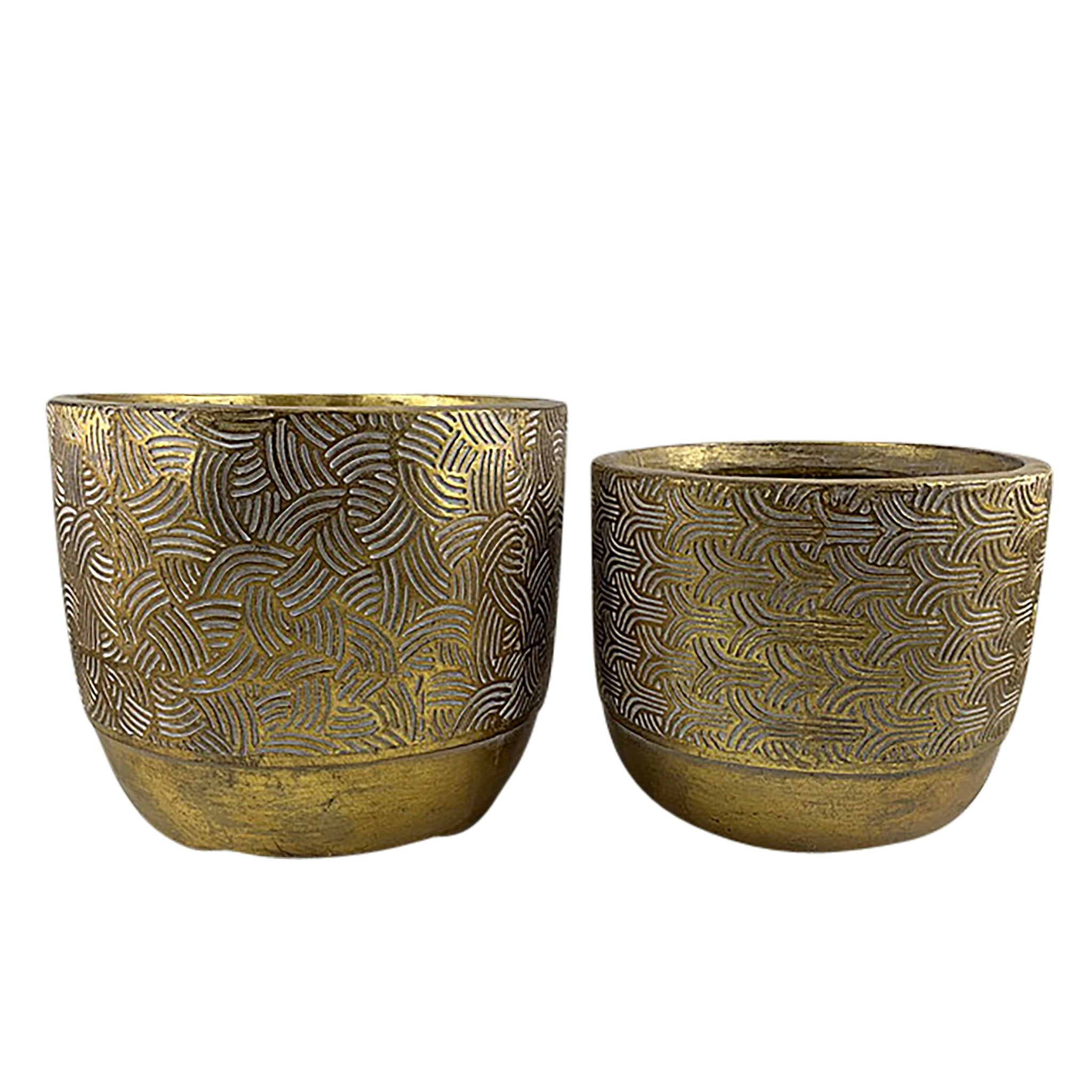 RESIN, S/2 10/13"D SWIRL PLANTERS, GOLD Outdoor Planters| Sagebrook Home