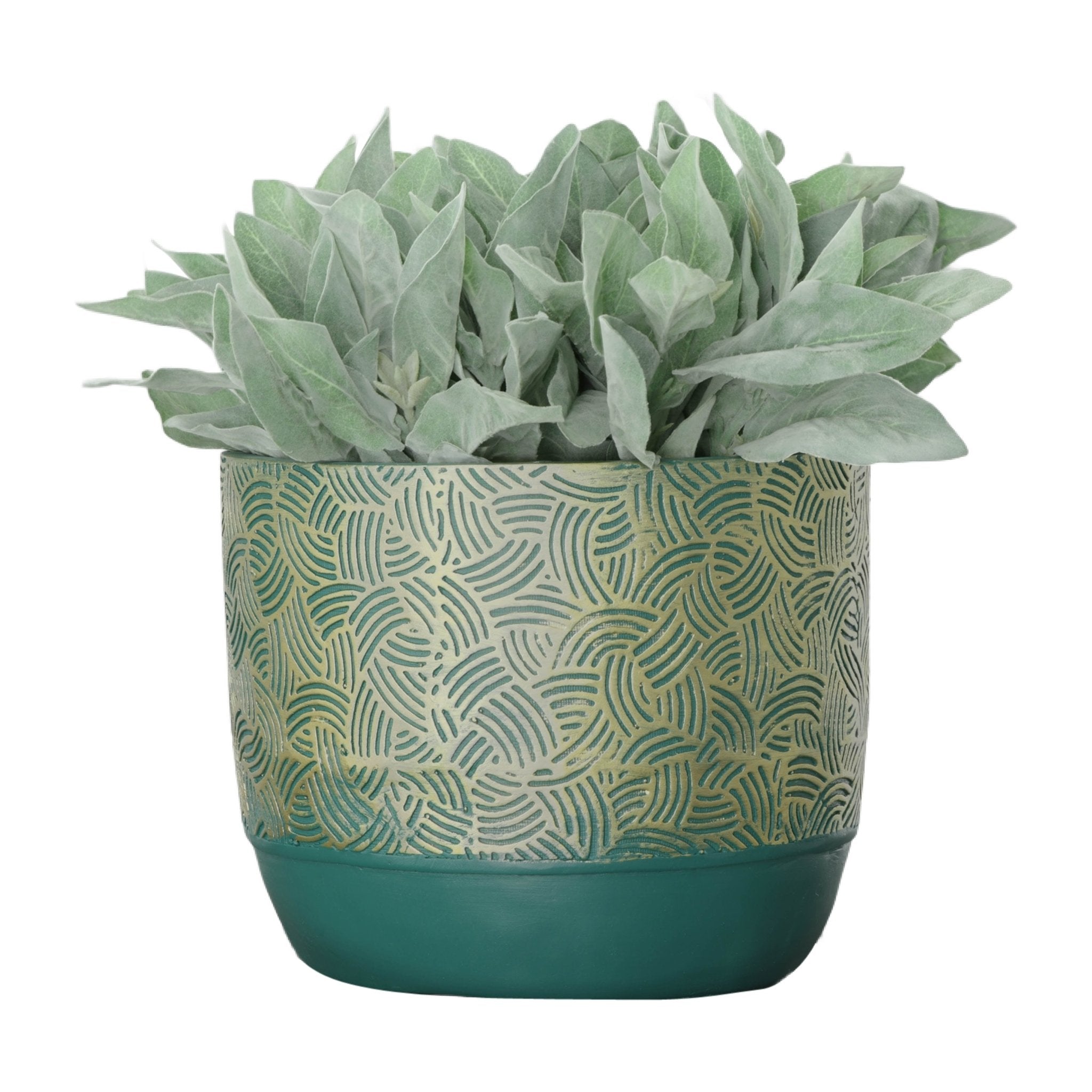 Resin, S/2 10/13"D Swirl Planters, Green/Gold Outdoor Planters| Sagebrook Home