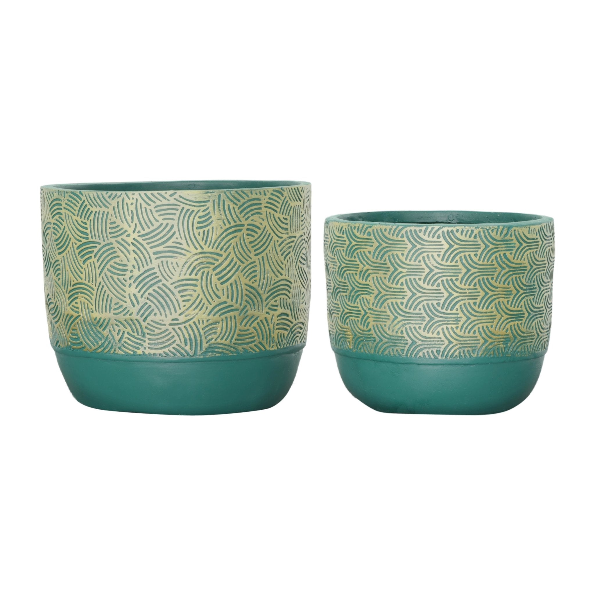 Resin, S/2 10/13"D Swirl Planters, Green/Gold Outdoor Planters| Sagebrook Home