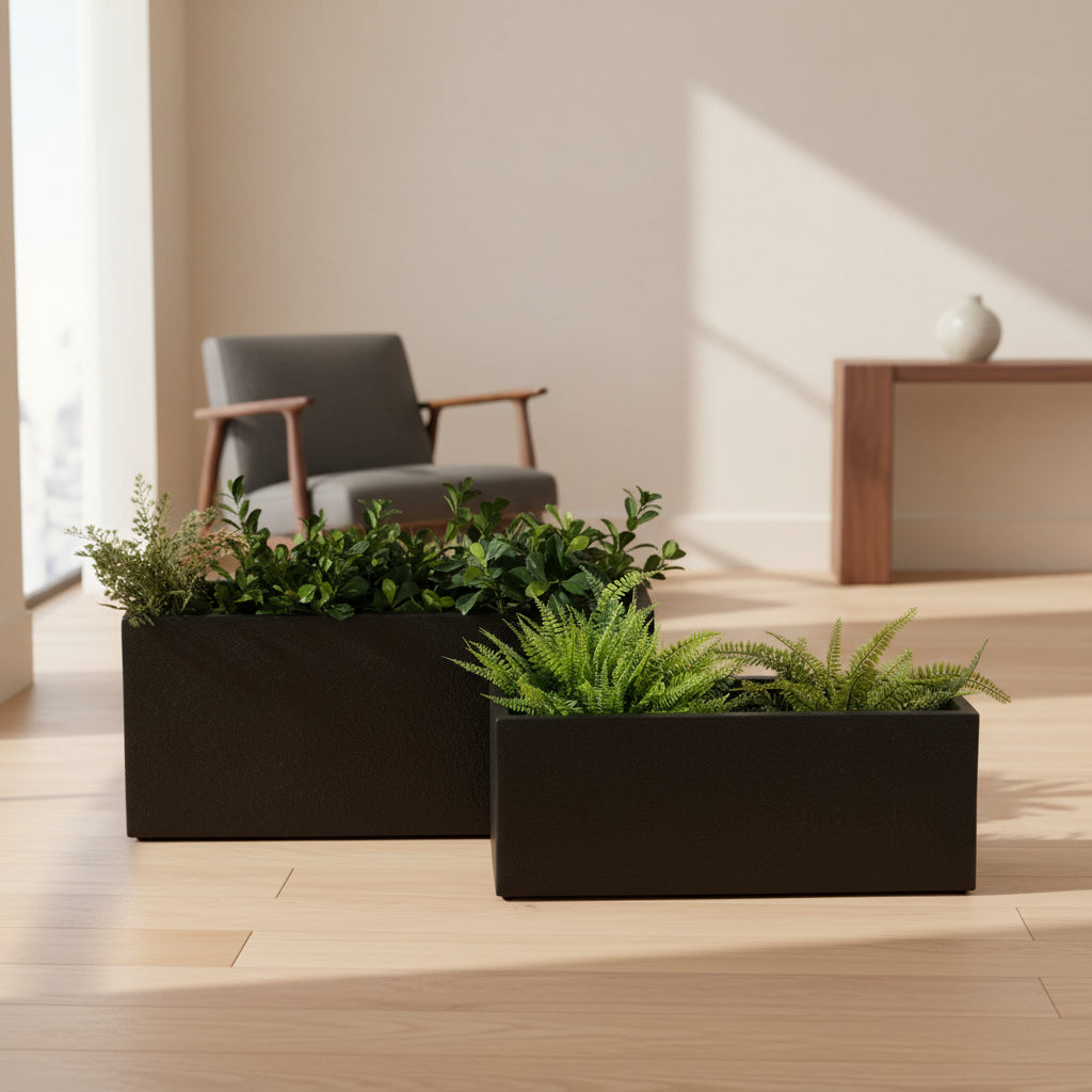 Resin, S/2 24/28"D Nested Rectangular Planters, Bl Outdoor Planters| Sagebrook Home