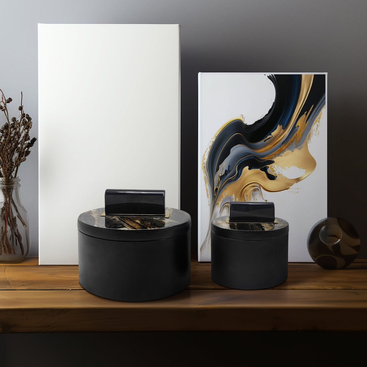 Resin, S/2 6/7" Wheatly Black Boxes Table Decors| Sagebrook Home