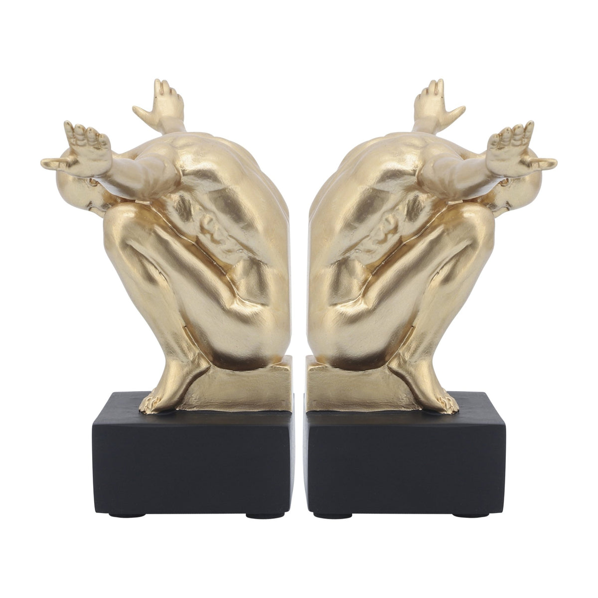 RESIN, S/2, 6''H, MAN SCULPTURE BOOKEND, GOLD Table Decors| Sagebrook Home