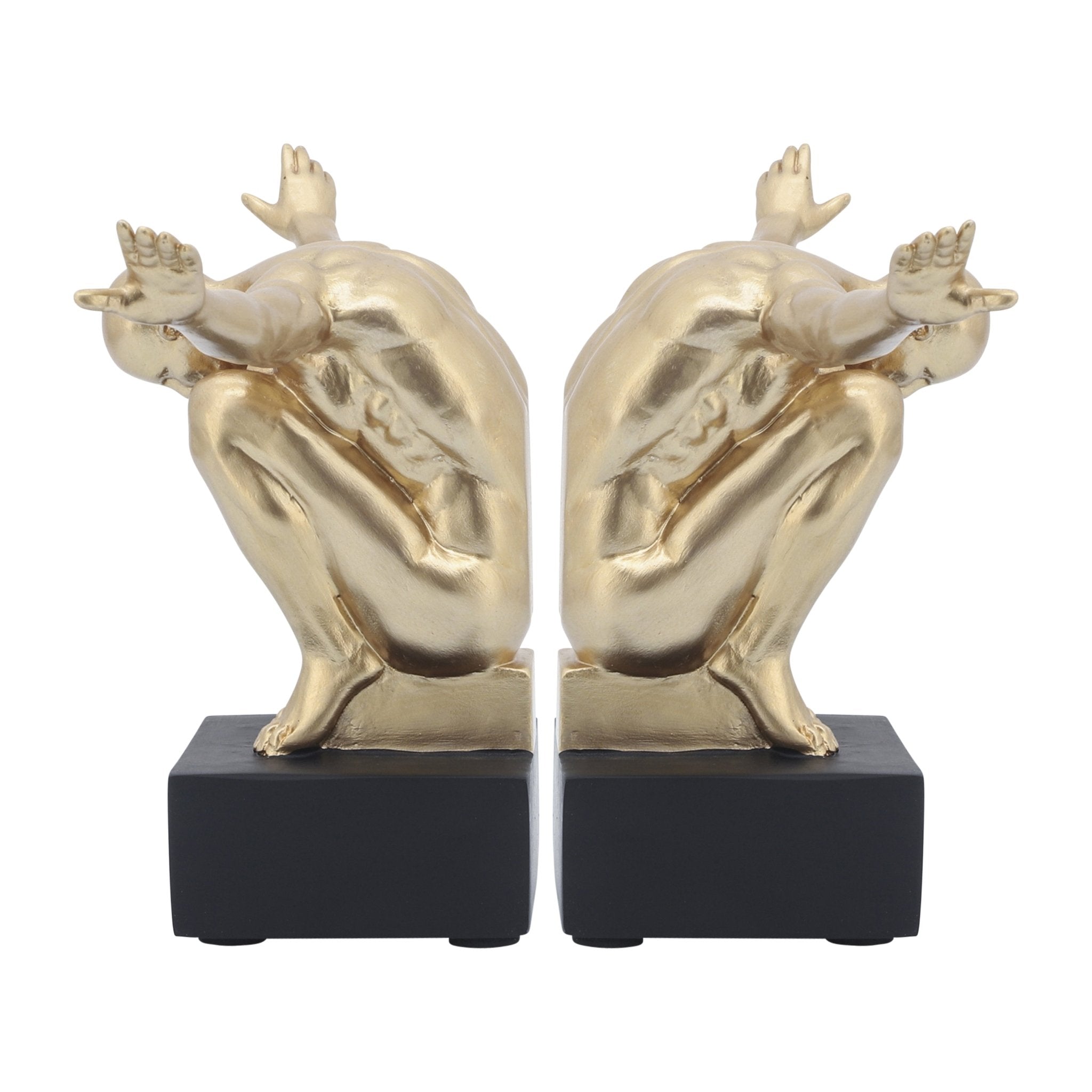 RESIN, S/2, 6''H, MAN SCULPTURE BOOKEND, GOLD Table Decors| Sagebrook Home