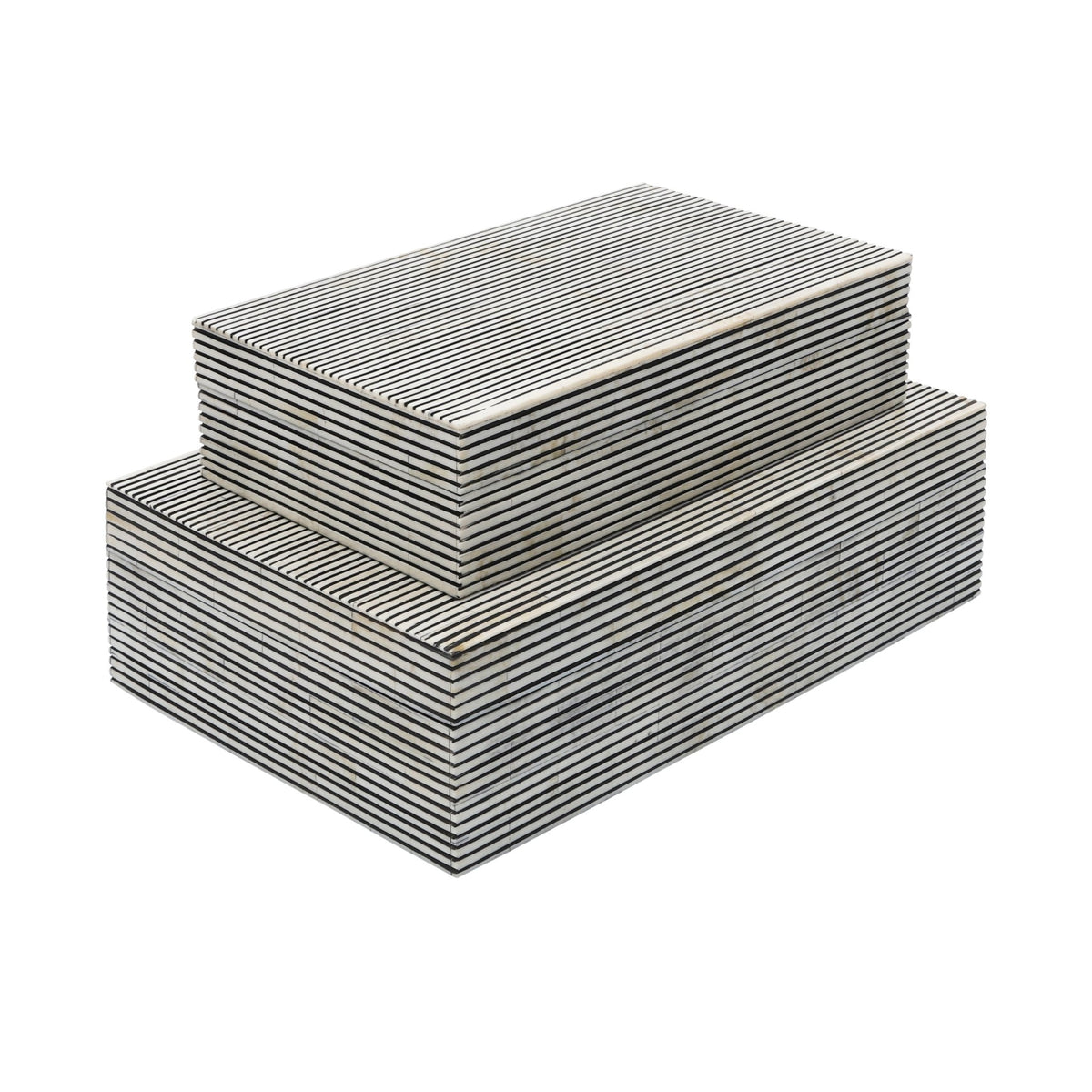 RESIN S/2 PINSTRIPE BOXES, BLACK/WHITE Box| Sagebrook Home
