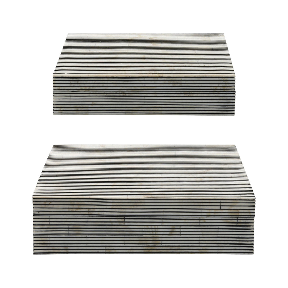 RESIN S/2 PINSTRIPE BOXES, BLACK/WHITE Box| Sagebrook Home