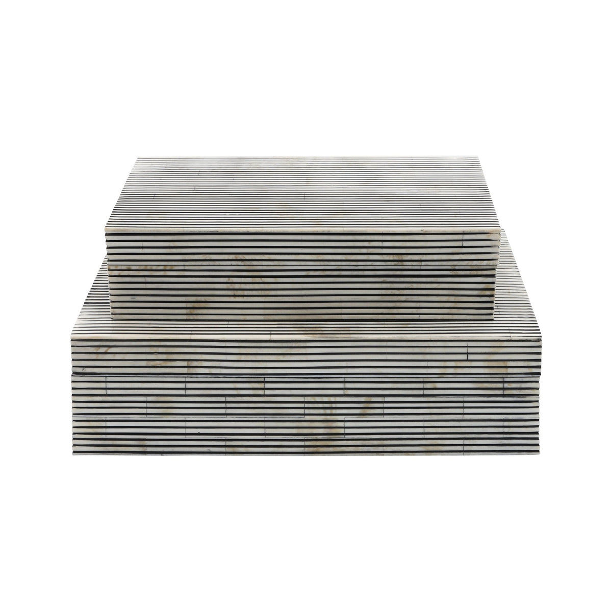 RESIN S/2 PINSTRIPE BOXES, BLACK/WHITE Box| Sagebrook Home