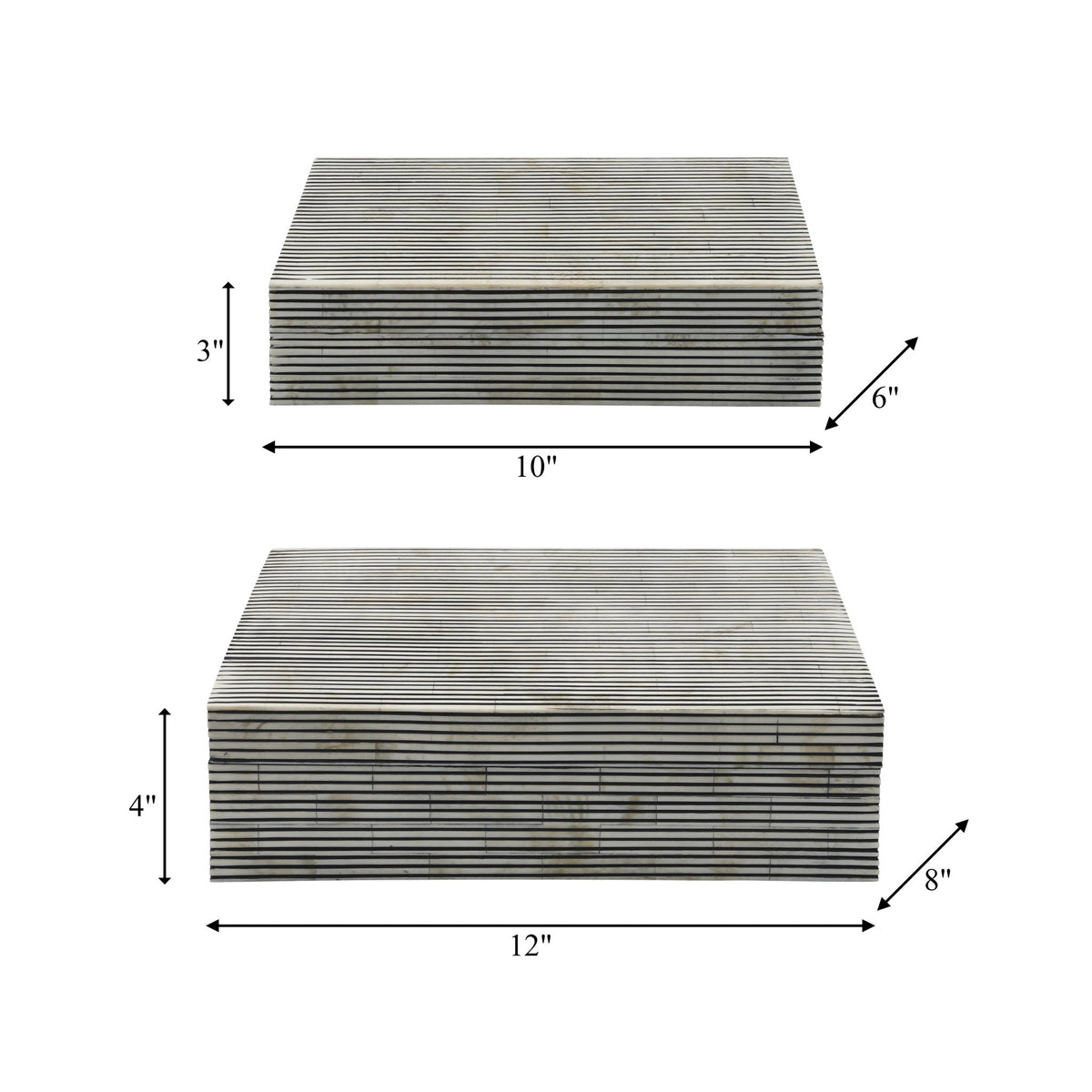 RESIN S/2 PINSTRIPE BOXES, BLACK/WHITE Box| Sagebrook Home