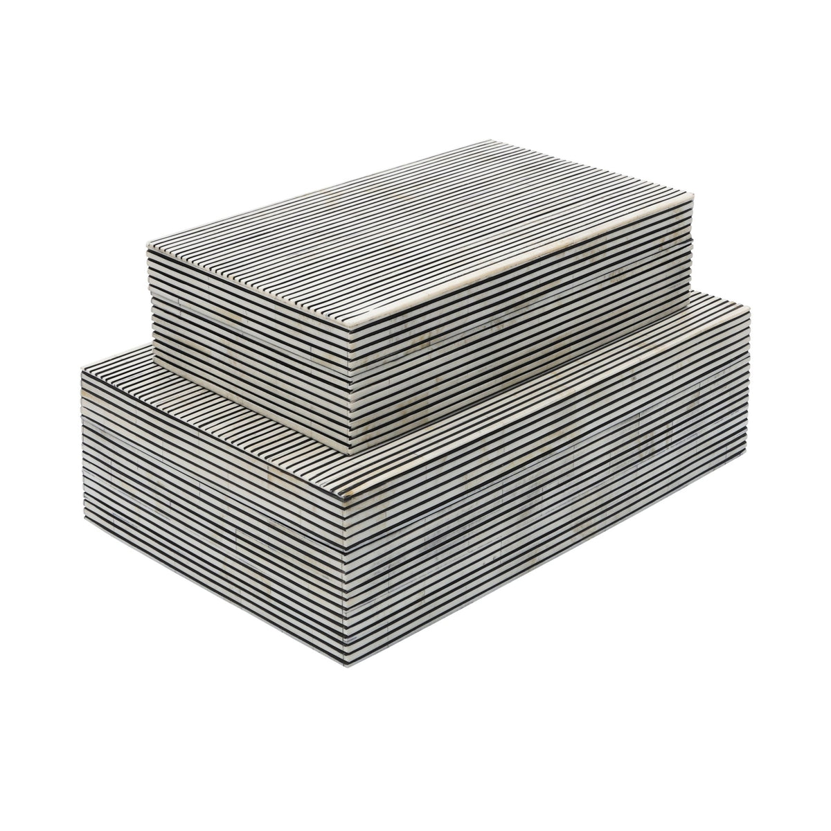RESIN S/2 PINSTRIPE BOXES, BLACK/WHITE Box| Sagebrook Home