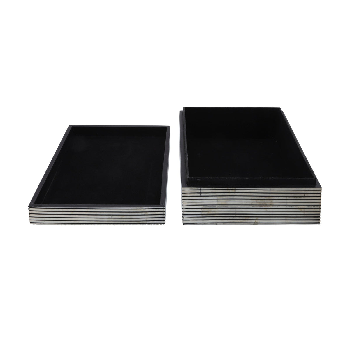 RESIN S/2 PINSTRIPE BOXES, BLACK/WHITE Box| Sagebrook Home