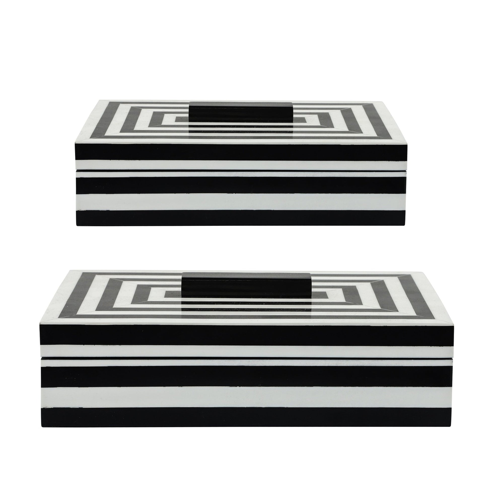RESIN S/2 STRIPE BOXES, BLACK/WHITE Box| Sagebrook Home