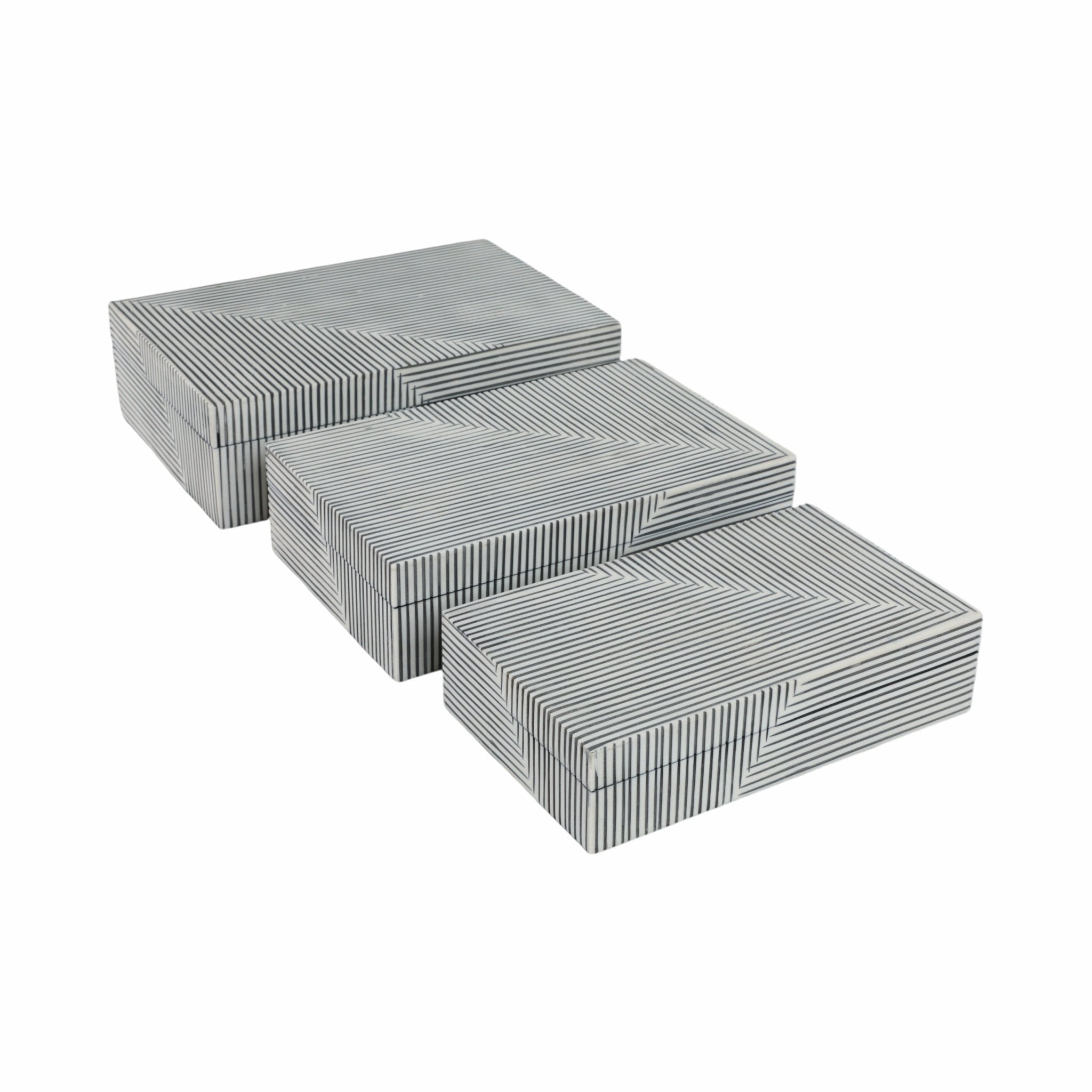 Resin S/3 10/11/12" Pinstripe Boxes, Black/white Box| Sagebrook Home