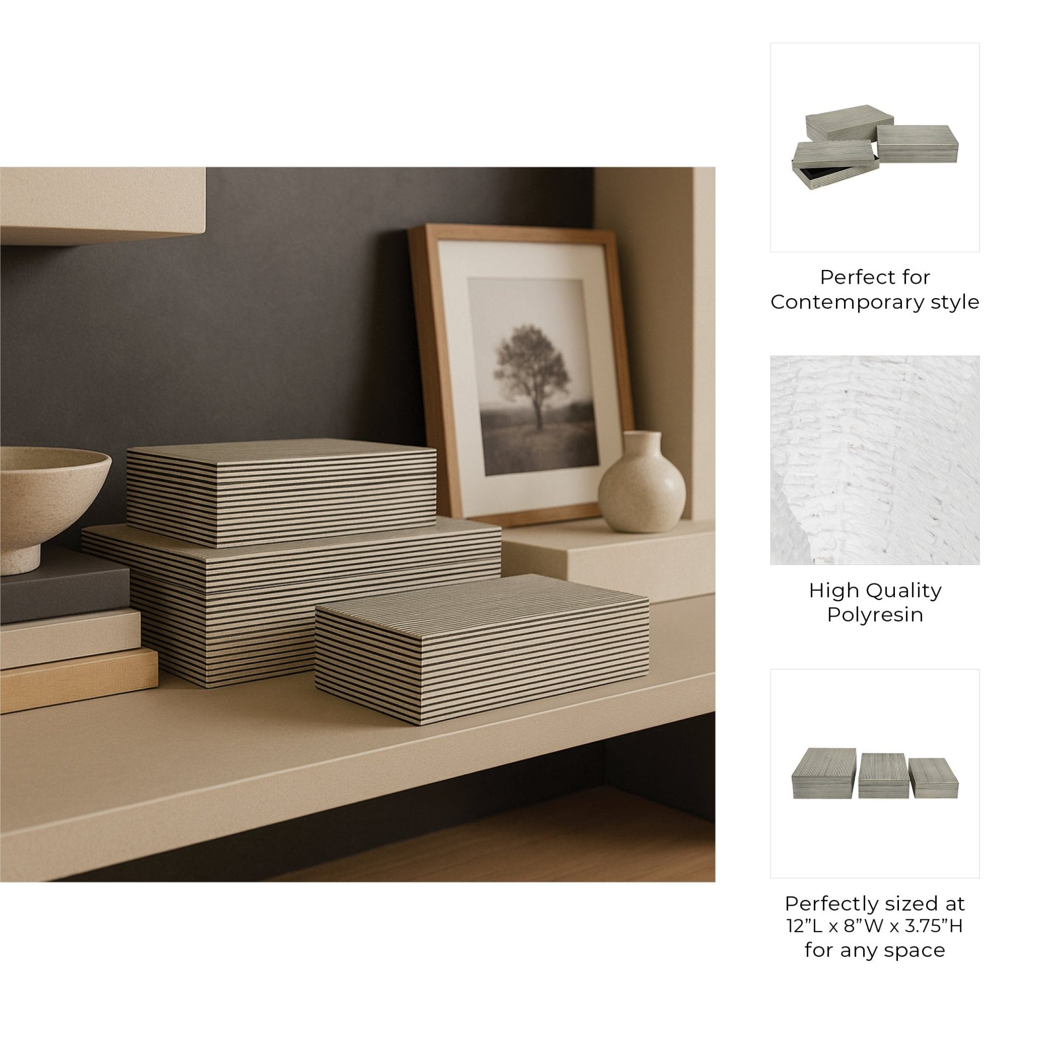 Resin S/3 10/11/12" Ridged Boxes, White Box| Sagebrook Home