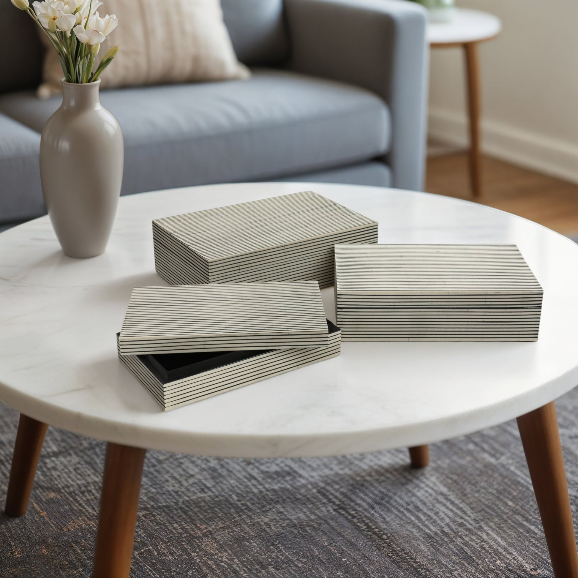 Resin S/3 10/11/12" Ridged Boxes, White Box| Sagebrook Home