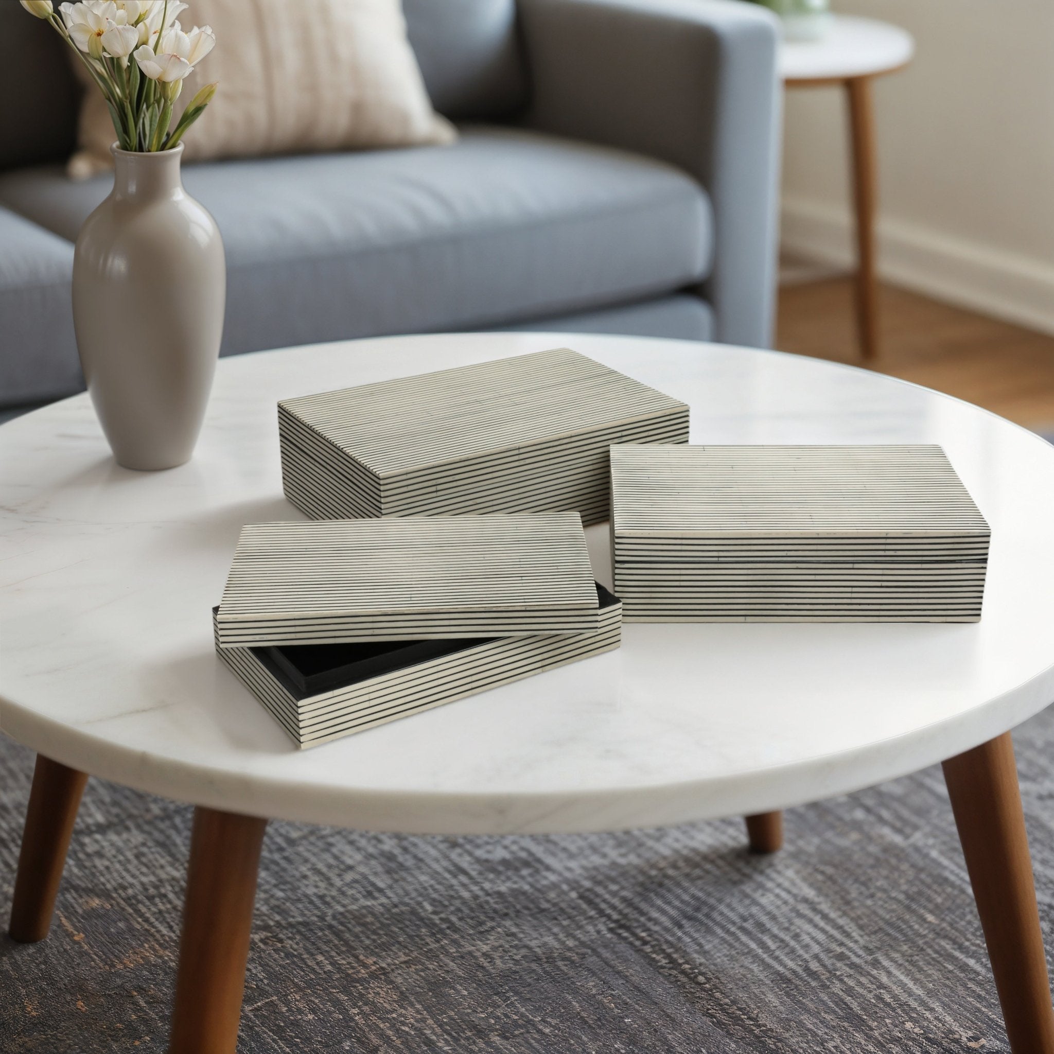 Resin S/3 10/11/12" Ridged Boxes, White Box| Sagebrook Home