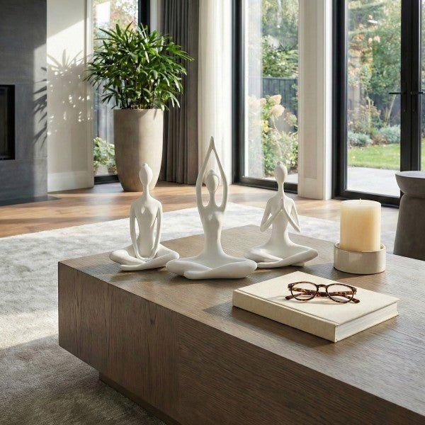 RESIN, S/3 10"H YOGA LADIES, WHT Table Decors| Sagebrook Home