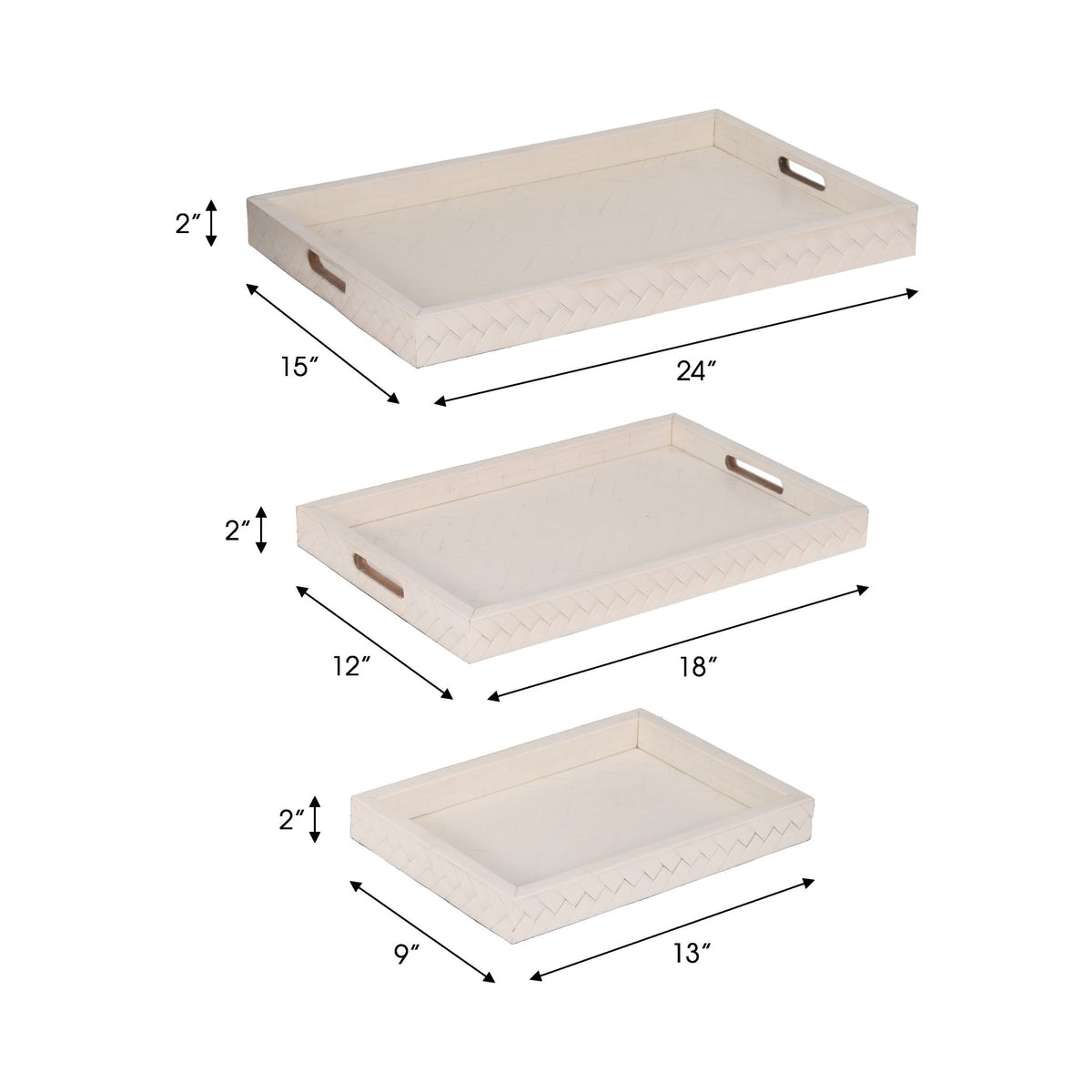 RESIN, S/3 13/18/24 WOVEN TRAYS, IVORY Table Decors| Sagebrook Home