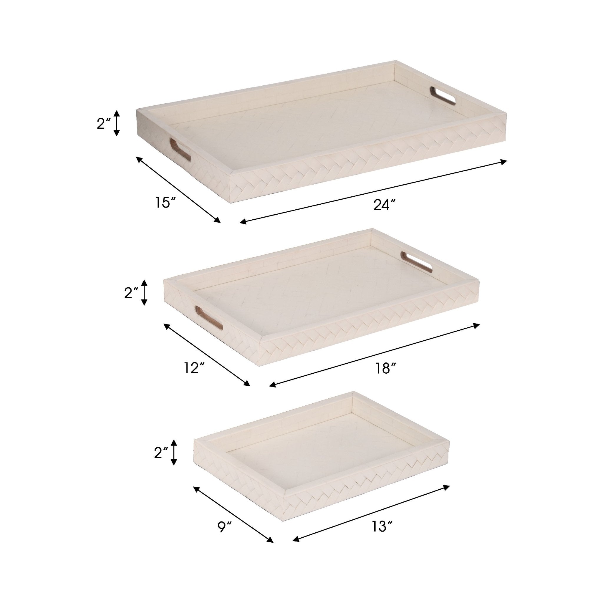 RESIN, S/3 13/18/24 WOVEN TRAYS, IVORY Table Decors| Sagebrook Home