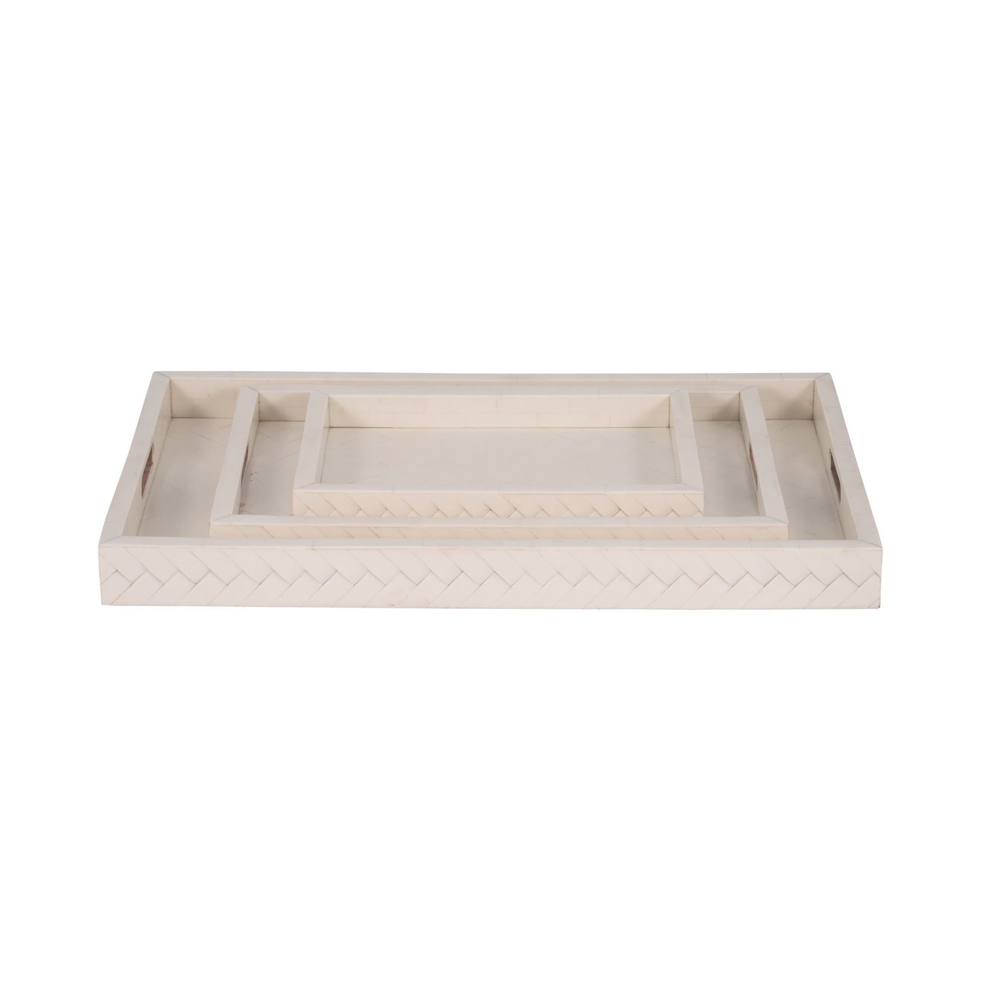 RESIN, S/3 13/18/24 WOVEN TRAYS, IVORY Table Decors| Sagebrook Home