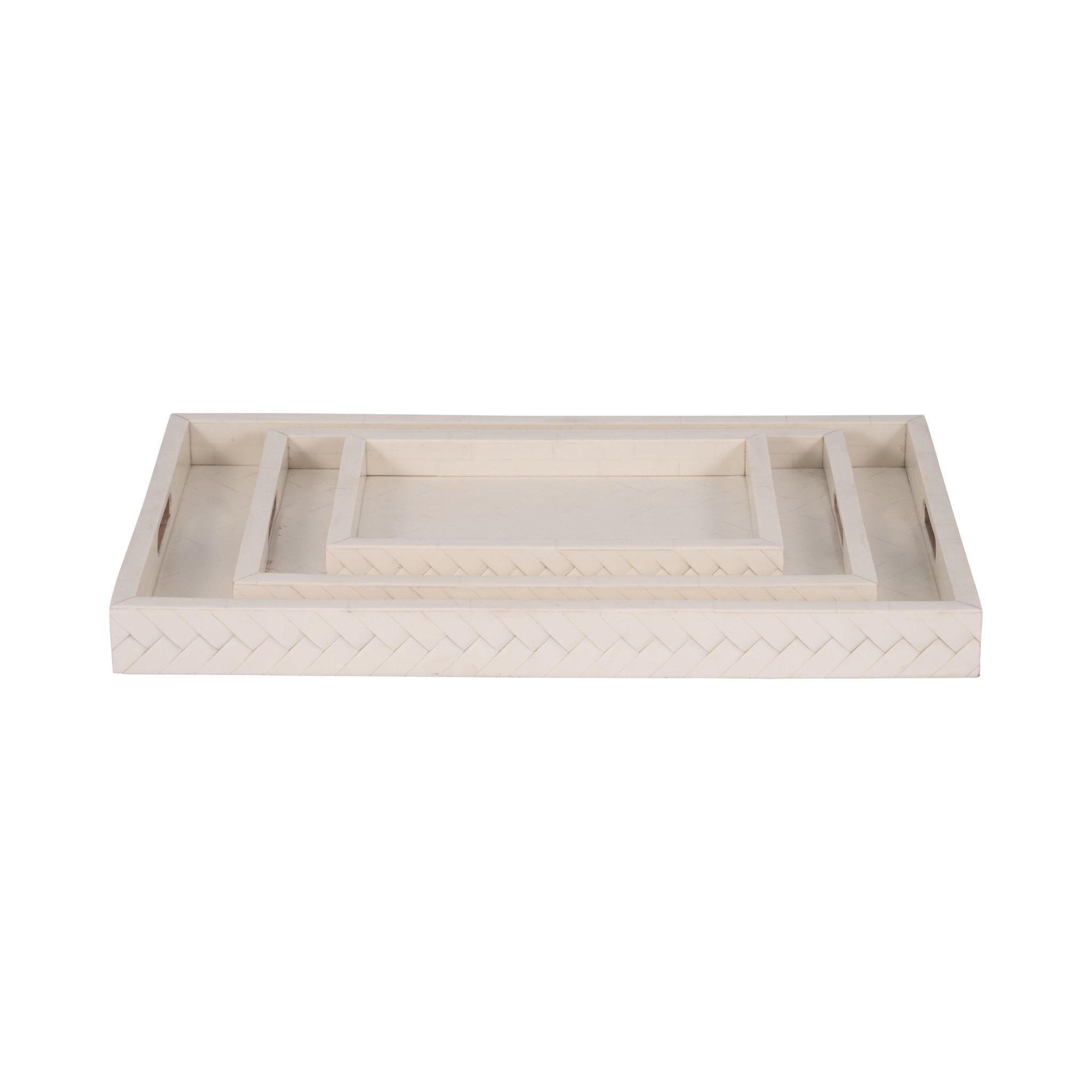 RESIN, S/3 13/18/24 WOVEN TRAYS, IVORY Table Decors| Sagebrook Home