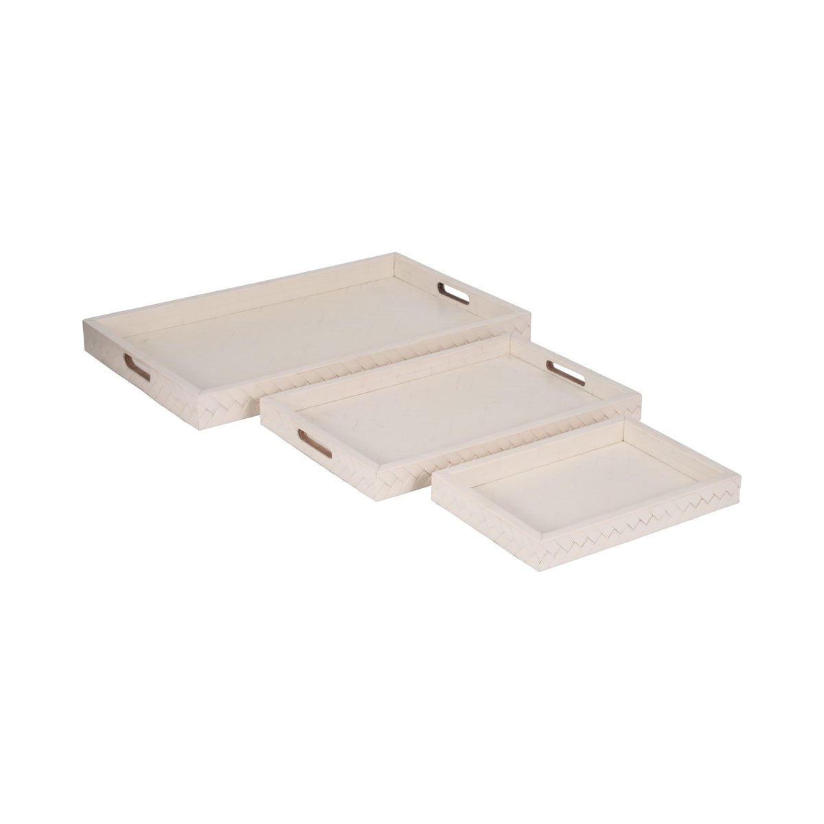RESIN, S/3 13/18/24 WOVEN TRAYS, IVORY Table Decors| Sagebrook Home