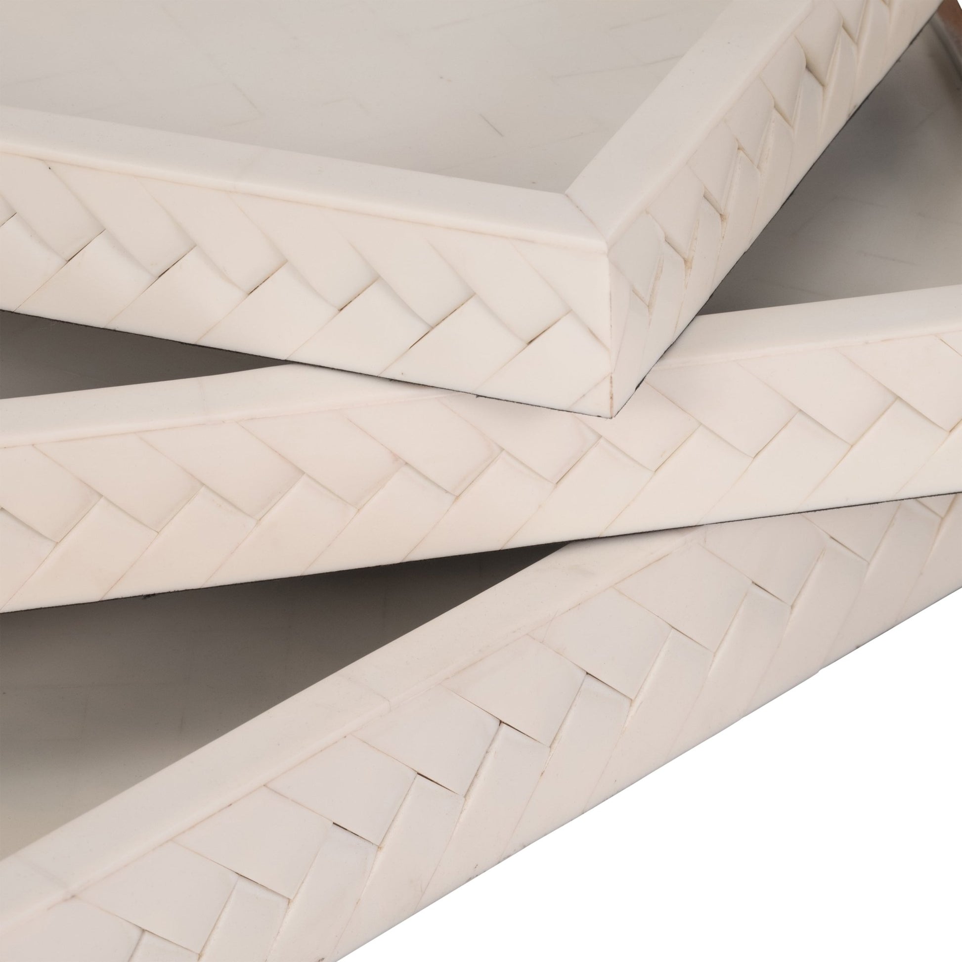 RESIN, S/3 13/18/24 WOVEN TRAYS, IVORY Table Decors| Sagebrook Home
