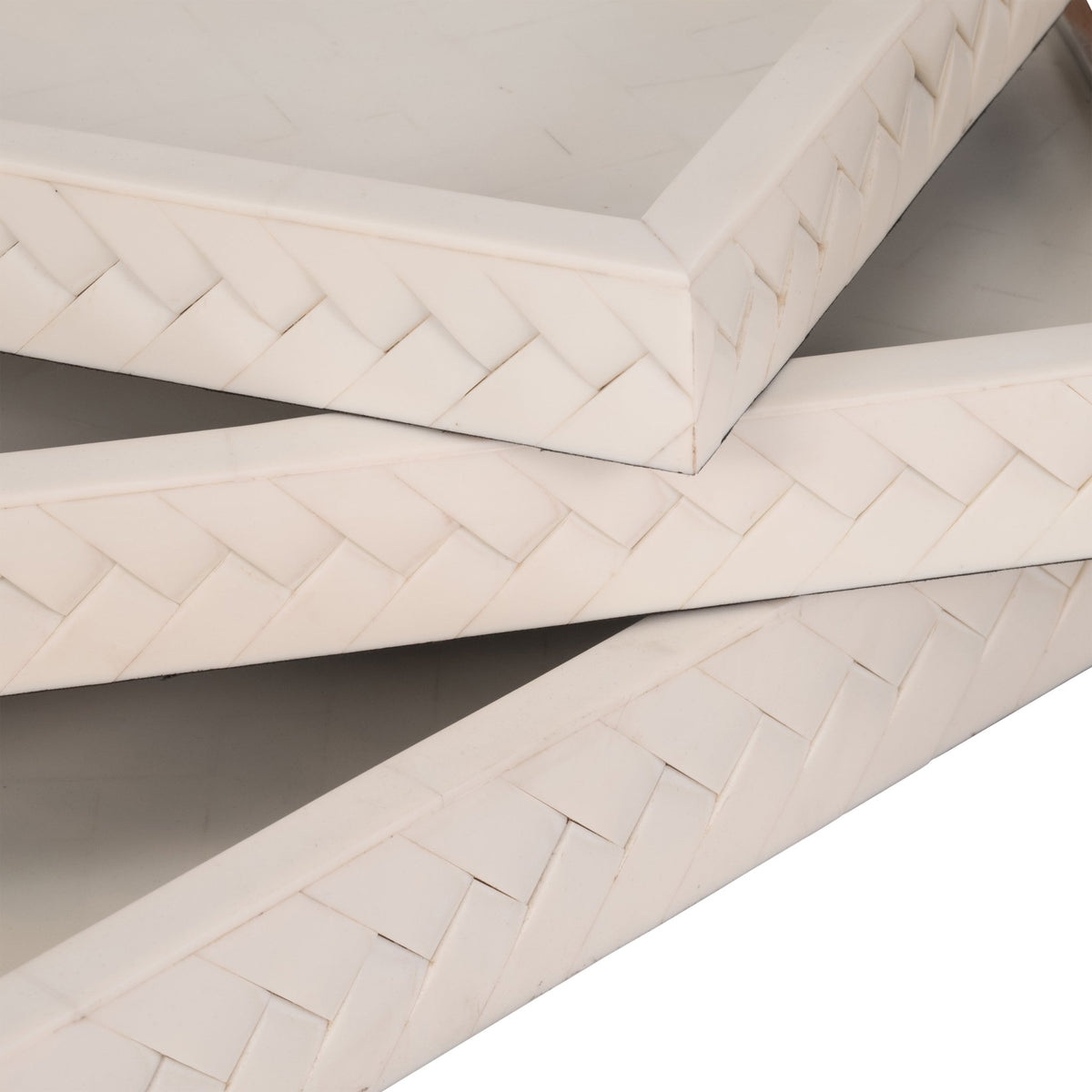 RESIN, S/3 13/18/24 WOVEN TRAYS, IVORY Table Decors| Sagebrook Home