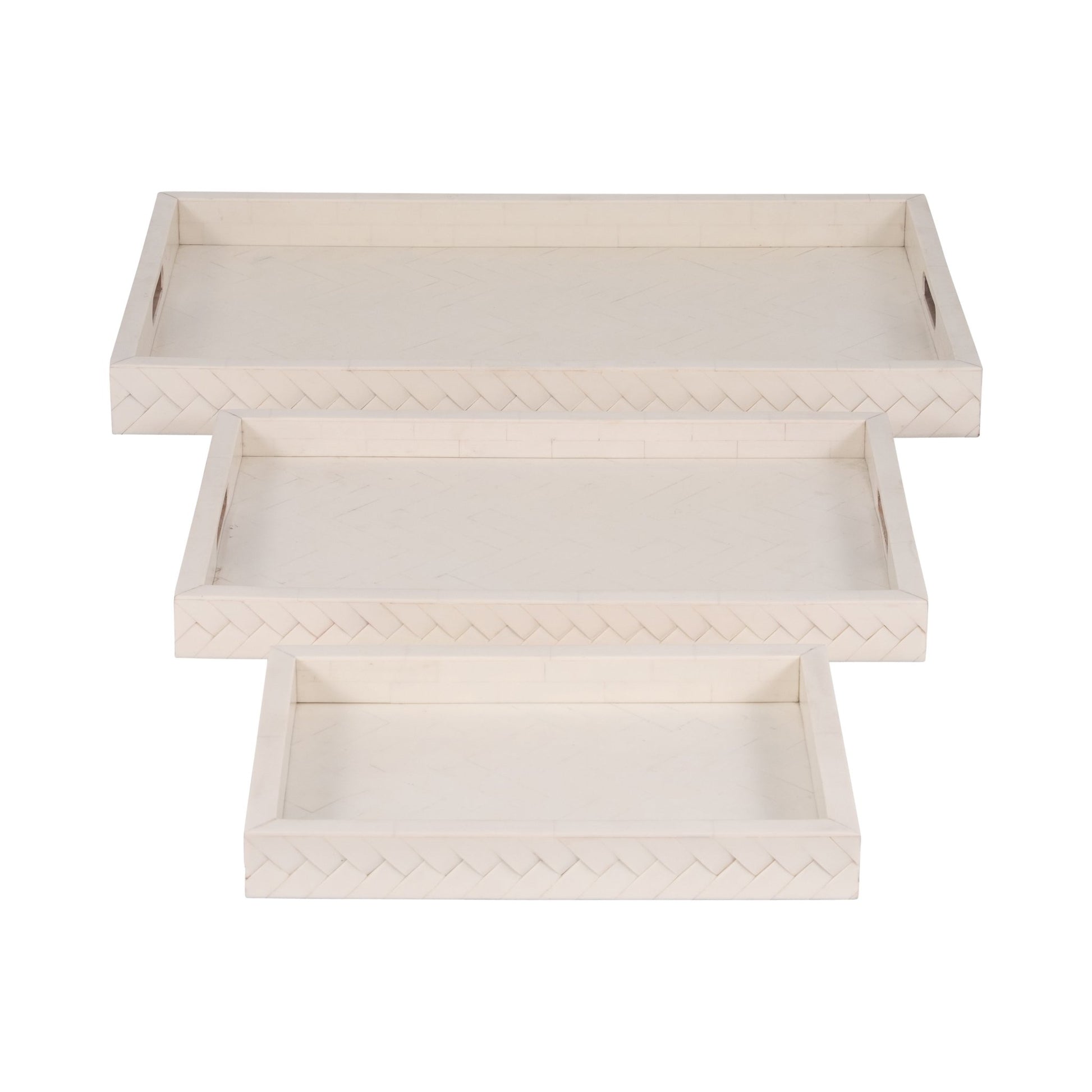 RESIN, S/3 13/18/24 WOVEN TRAYS, IVORY Table Decors| Sagebrook Home