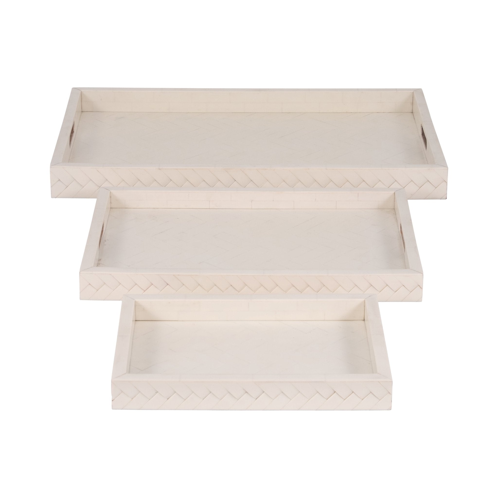 RESIN, S/3 13/18/24 WOVEN TRAYS, IVORY Table Decors| Sagebrook Home